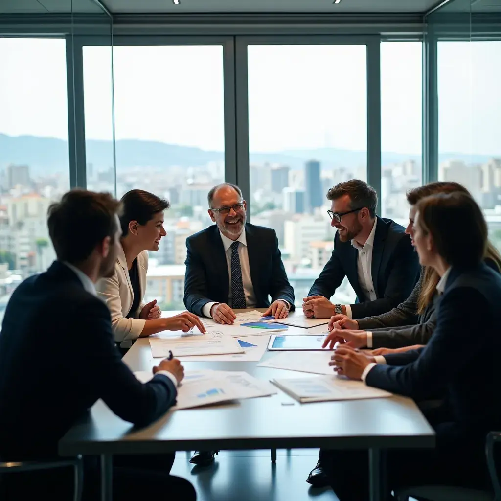 Stratega che discute un piano di azione con un team di giovani professionisti.